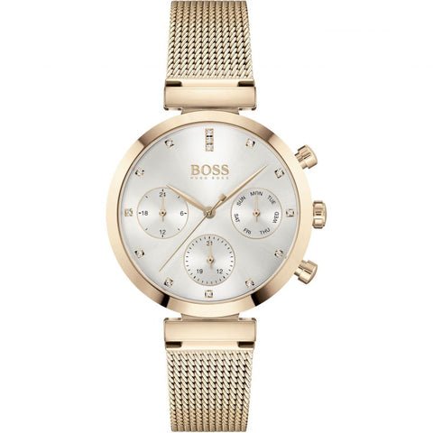 Hugo Boss Flawless White Dial Gold Mesh Bracelet Watch for Women - 1502553