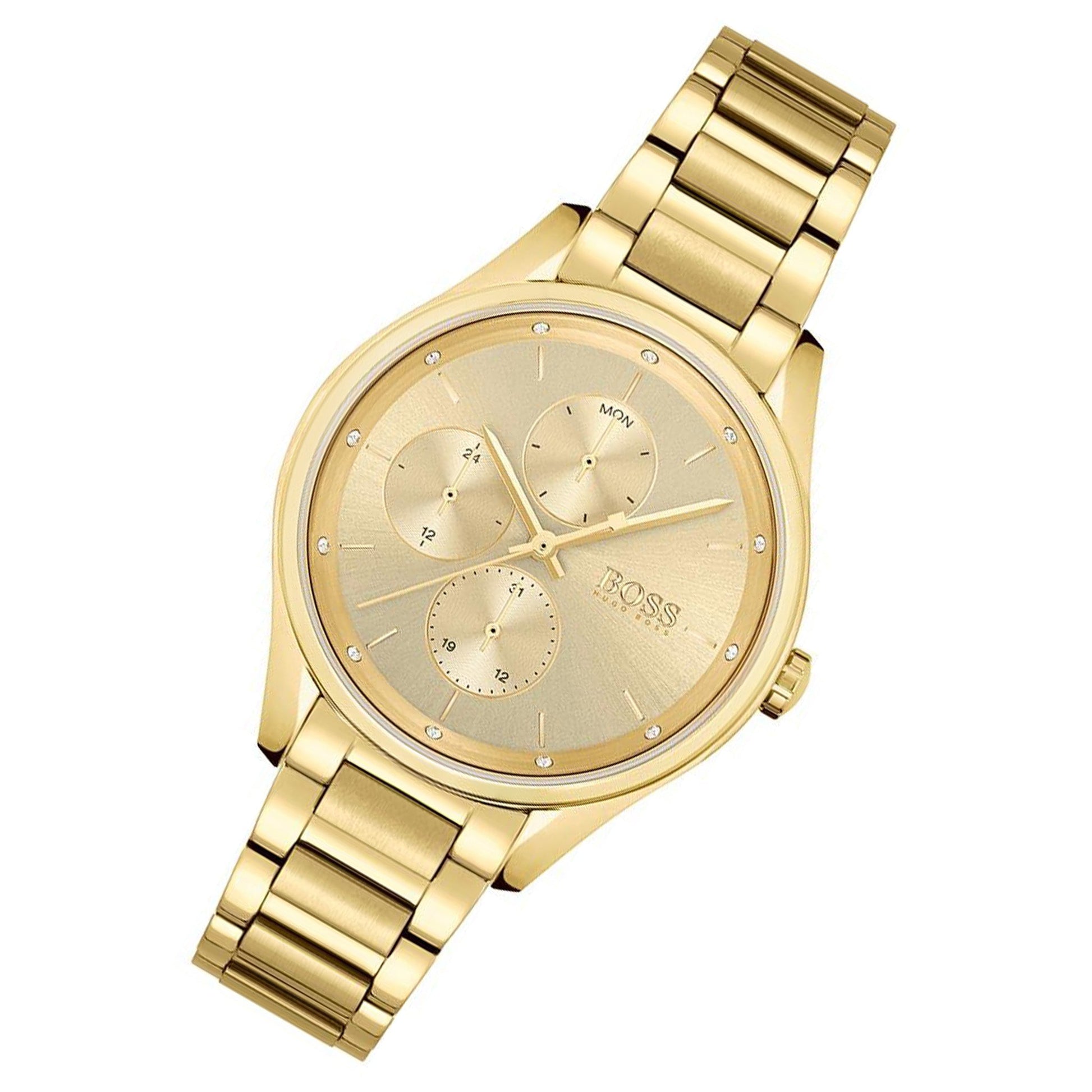 Hugo Boss Grand Course Gold Dial Gold Steel Strap Watch for Women - 1502584