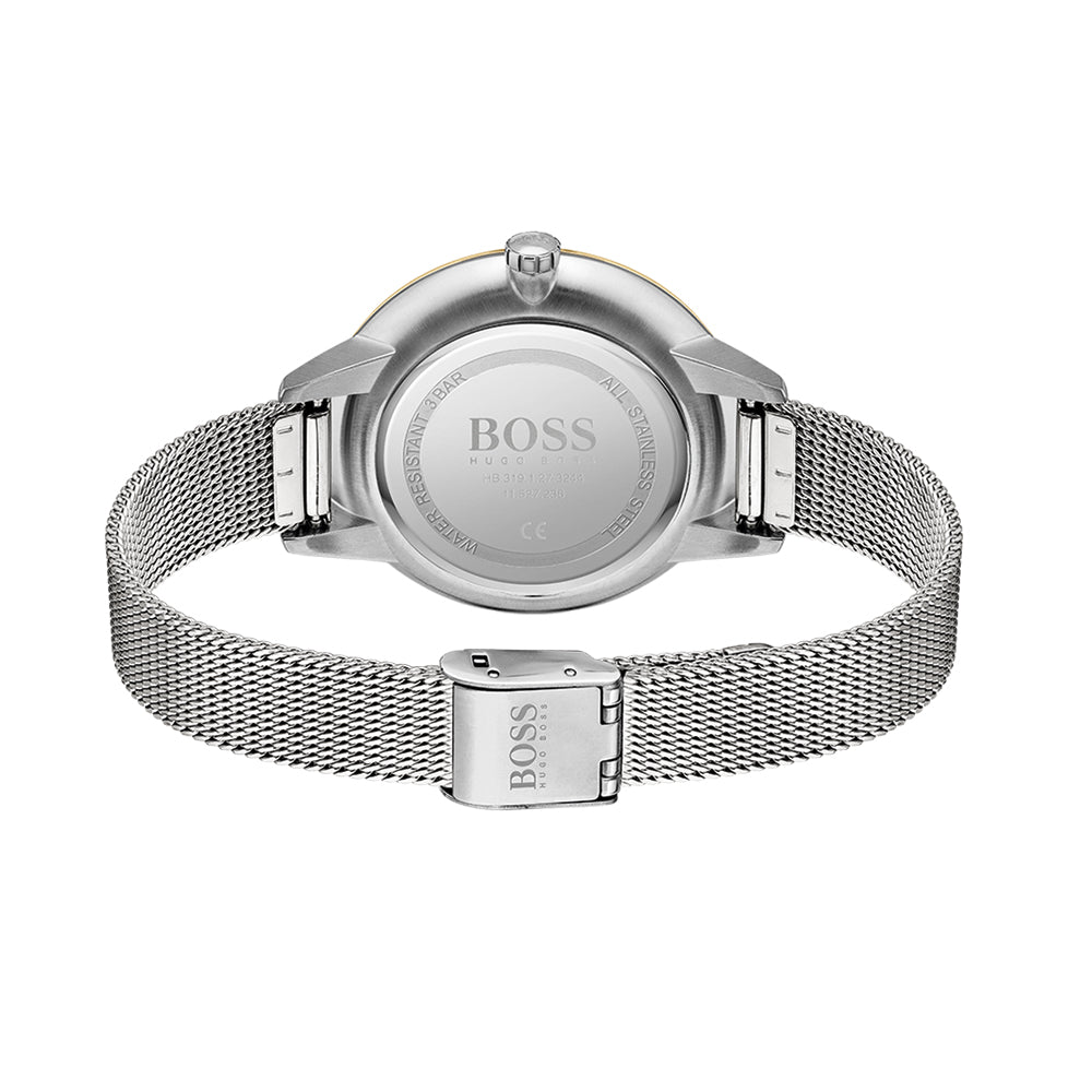 Hugo Boss Symphony Gold Dial Silver Mesh Bracelet Watch for Women - 1502600