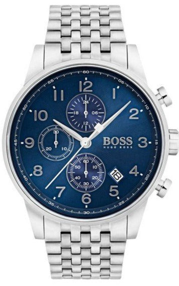 Hugo Boss Navigator Chronograph Blue Dial Silver Steel Strap Watch for Men - 1513498