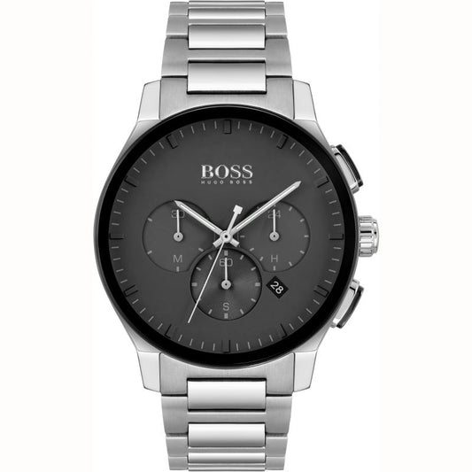 Hugo Boss Peak Black Dial Silver Steel Strap Watch for Men - 1513762