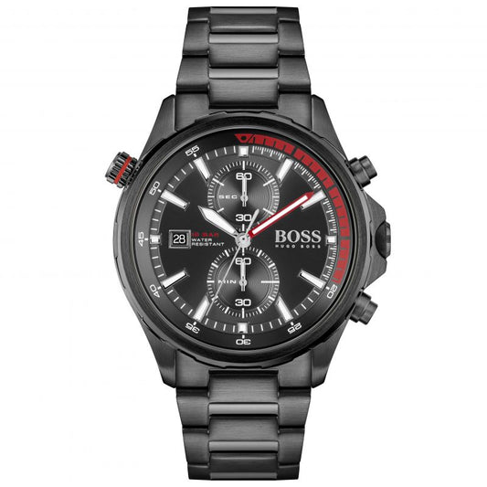 Hugo Boss Globetrotter Black Dial Black Steel Strap Watch for Men - 1513825