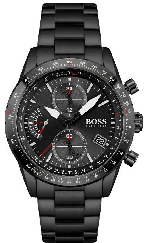 Hugo Boss Pilot Edition Black Dial Black Steel Strap Watch for Men - 1513854