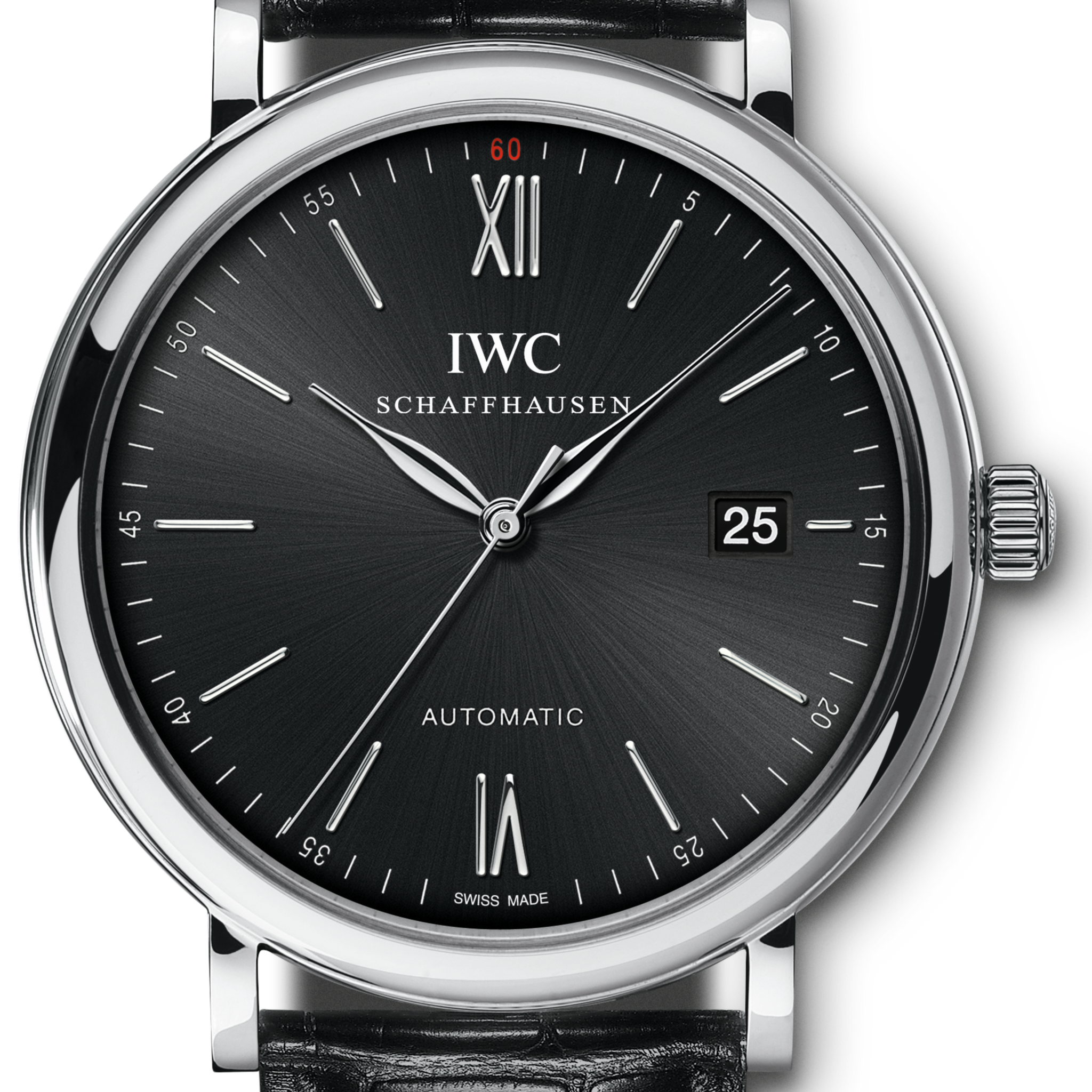 IWC Portofino Automatic Black Dial Black Leather Strap Watch for Men - IW356502