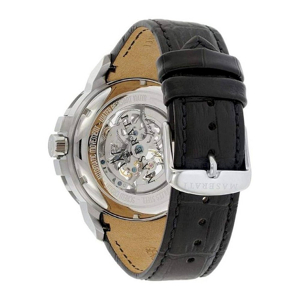 Maserati Ingegno Automatic Black Skeleton Dial Black Leather Strap Watch For Men - R8821119002