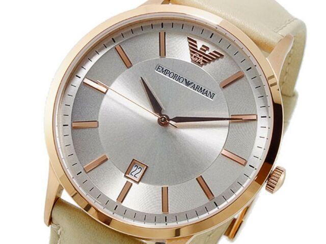 Emporio Armani Classic Quartz Silver Dial Beige Leather Strap Watch For Men - AR2464