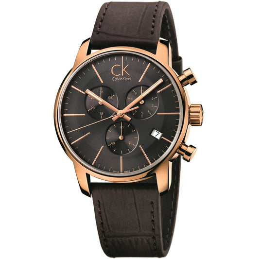 Calvin Klein City Chronograph Grey Dial Brown Leather Strap Watch for Men - K2G276G3
