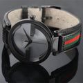 Gucci Interlocking Black Dial Red & Green Leather Strap Watch For Men - YA133206