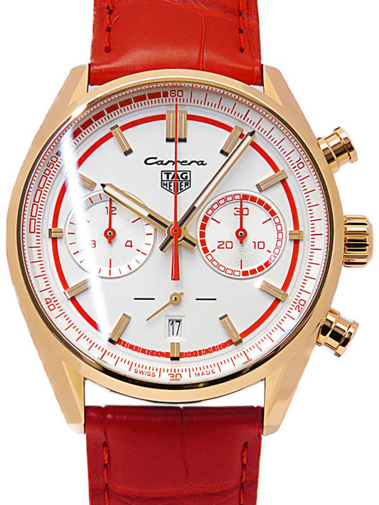 Tag Heuer Carrera Porsche RS 2.7 Automatic Chronograph White Dial Red Leather Strap Watch for Men - CBN2045.FC8316