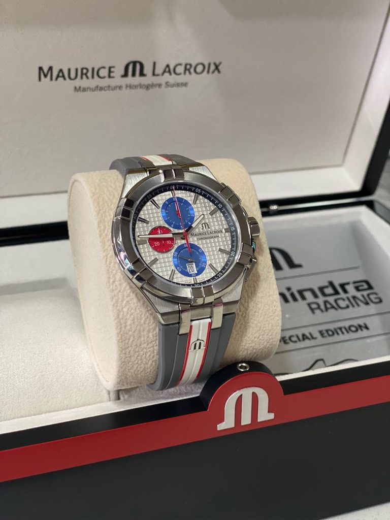 Maurice Lacroix Aikon Chronograph Special Edition Mahindra Racing Silver Dial Grey Rubber Strap Watch for Men - AI1018-TT031-130-2