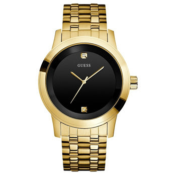 Guess Classic Diamonds Black Dial Gold Steel Strap Watch for Men - W0416G2