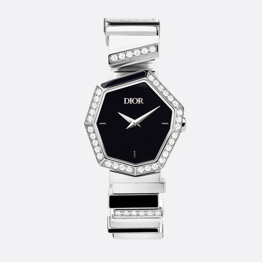 Dior Gem Dior Mother of Pearl Diamonds Black Dial Silver Steel Strap Watch for Women - CD18111X1058