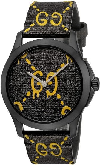Gucci G Timeless Ghost Black Dial Leather Strap Watch For Men - YA1264019