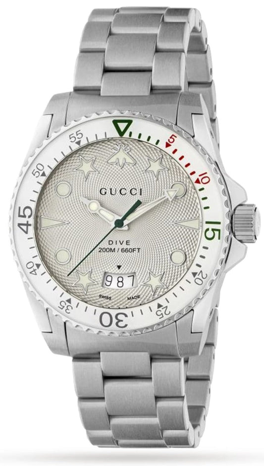 Gucci Dive Quartz White Dial Silver Steel Strap Watch For Men - YA136336