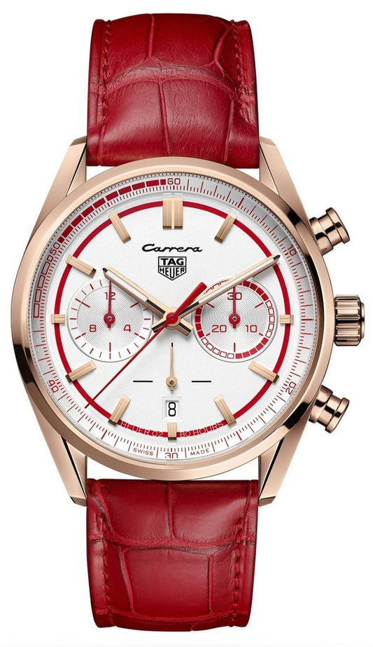 Tag Heuer Carrera Porsche RS 2.7 Automatic Chronograph White Dial Red Leather Strap Watch for Men - CBN2045.FC8316