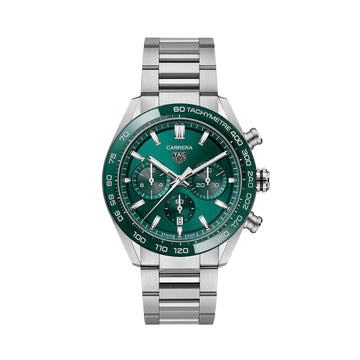 Tag Heuer Carrera Chronograph 44mm Green Dial Silver Steel Strap Watch for Men - CBN2A1N.BA0643