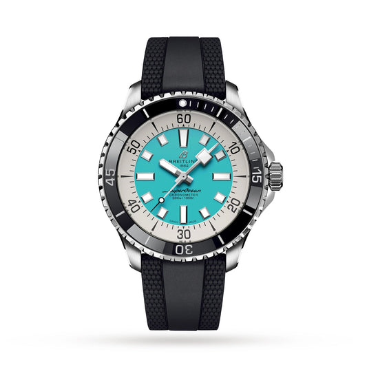 Breitling Superocean Automatic 44 Turquoise Dial Black Rubber Strap Watch for Men - A17376211L2S1