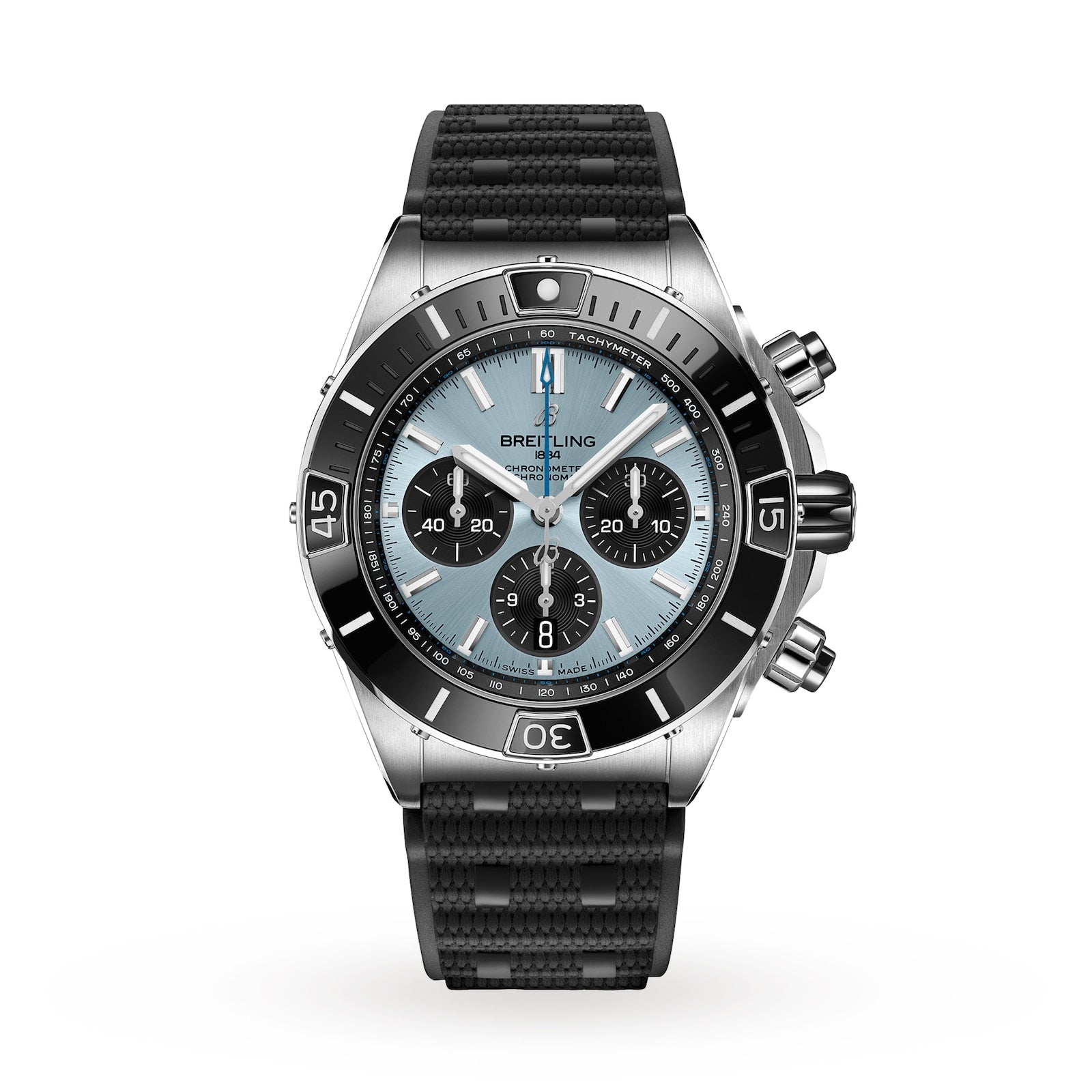 Breitling Chronomat B01 44 Platinum Blue Dial Rubber Strap Watch for Men - PB0136251C1S1
