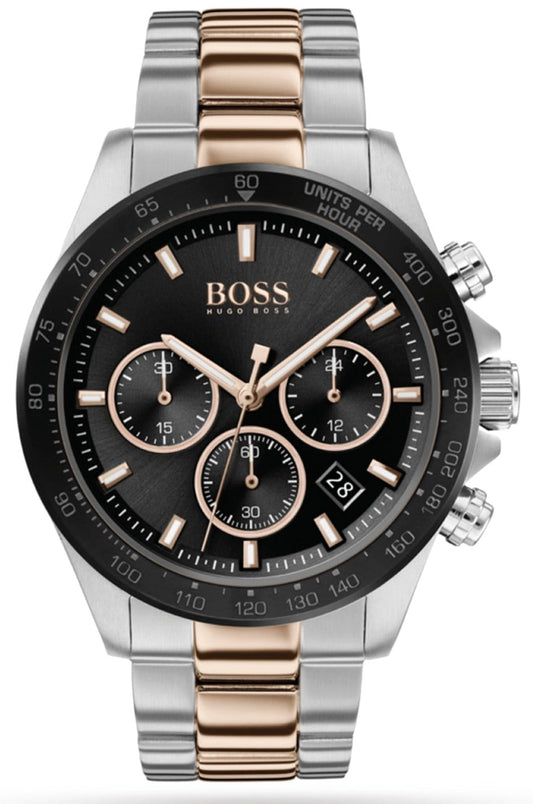 Hugo Boss Hero Chronograph Black Dial Two Tone Steel Strap Watch for Men - 1513757