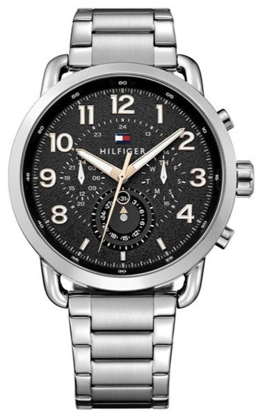 Tommy Hilfiger Briggs Chronograph Black Dial Silver Steel Strap Watch for Men - 1791422
