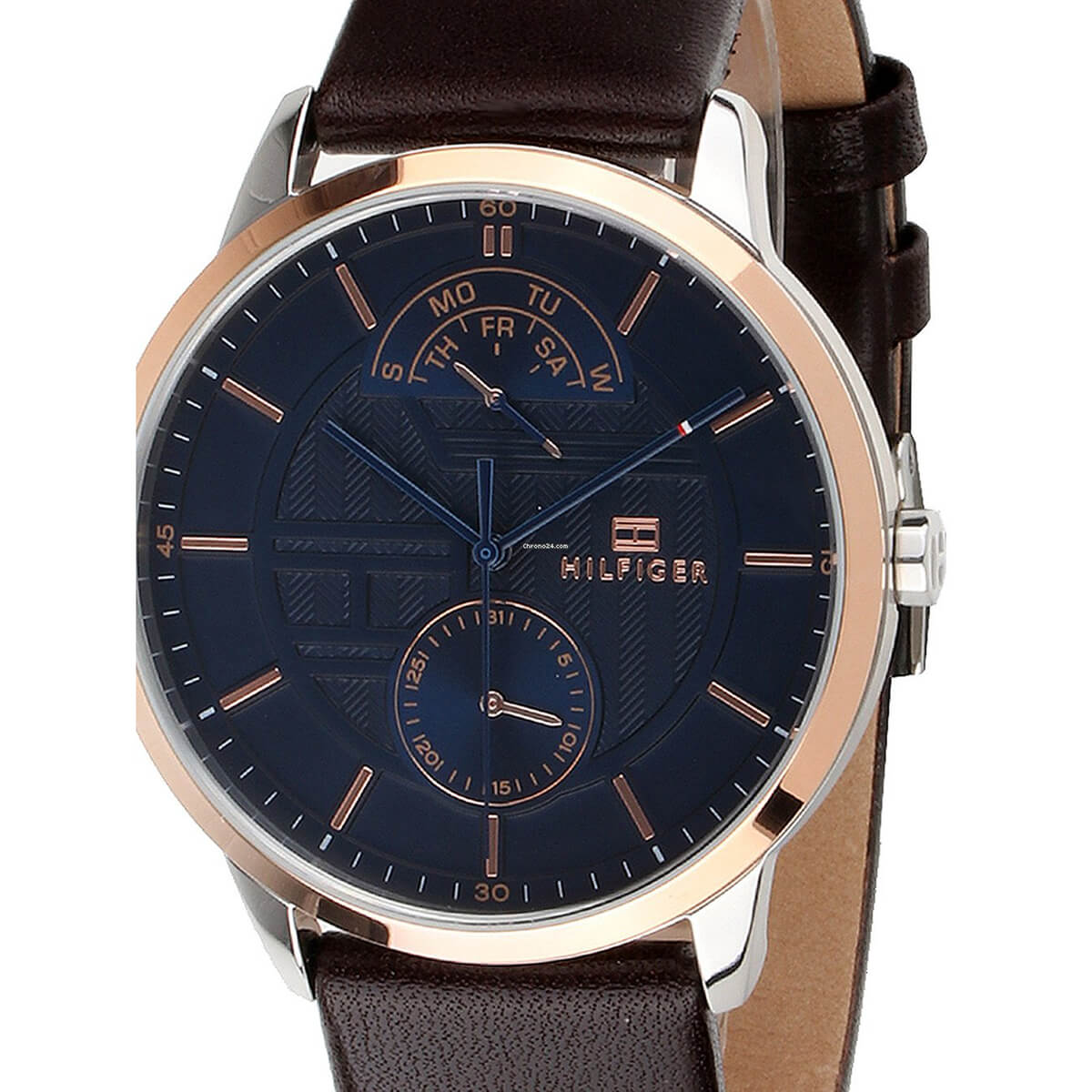 Tommy Hilfiger Hunter Blue Dial Brown Leather Strap Watch for Men - 1791605