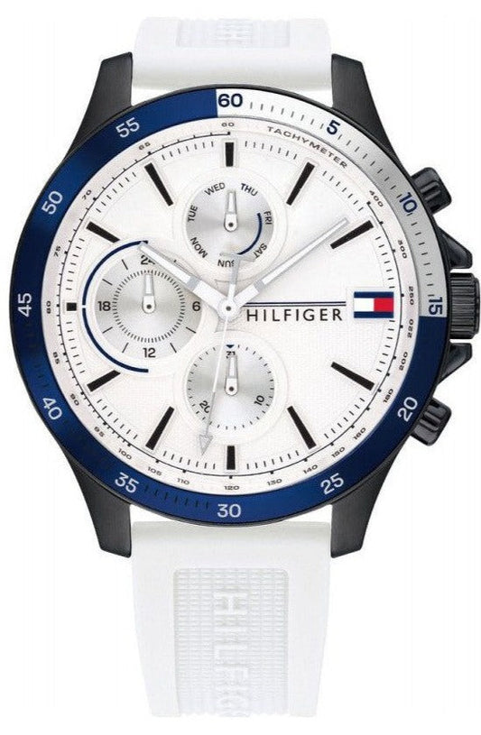 Tommy Hilfiger Bank Chronograph White Dial White Rubber Strap Watch for Men - 1791723