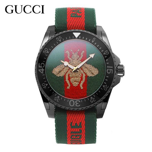 Gucci Dive Green & Red Dial Green & Red Nylon Strap Watch For Men - YA136216