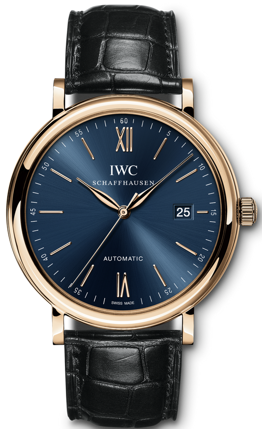 IWC Portofino Automatic Blue Dial Black Leather Strap Watch for Men - IW356522