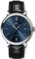 IWC Portofino Automatic Blue Dial Black Leather Strap Watch for Men - IW356523