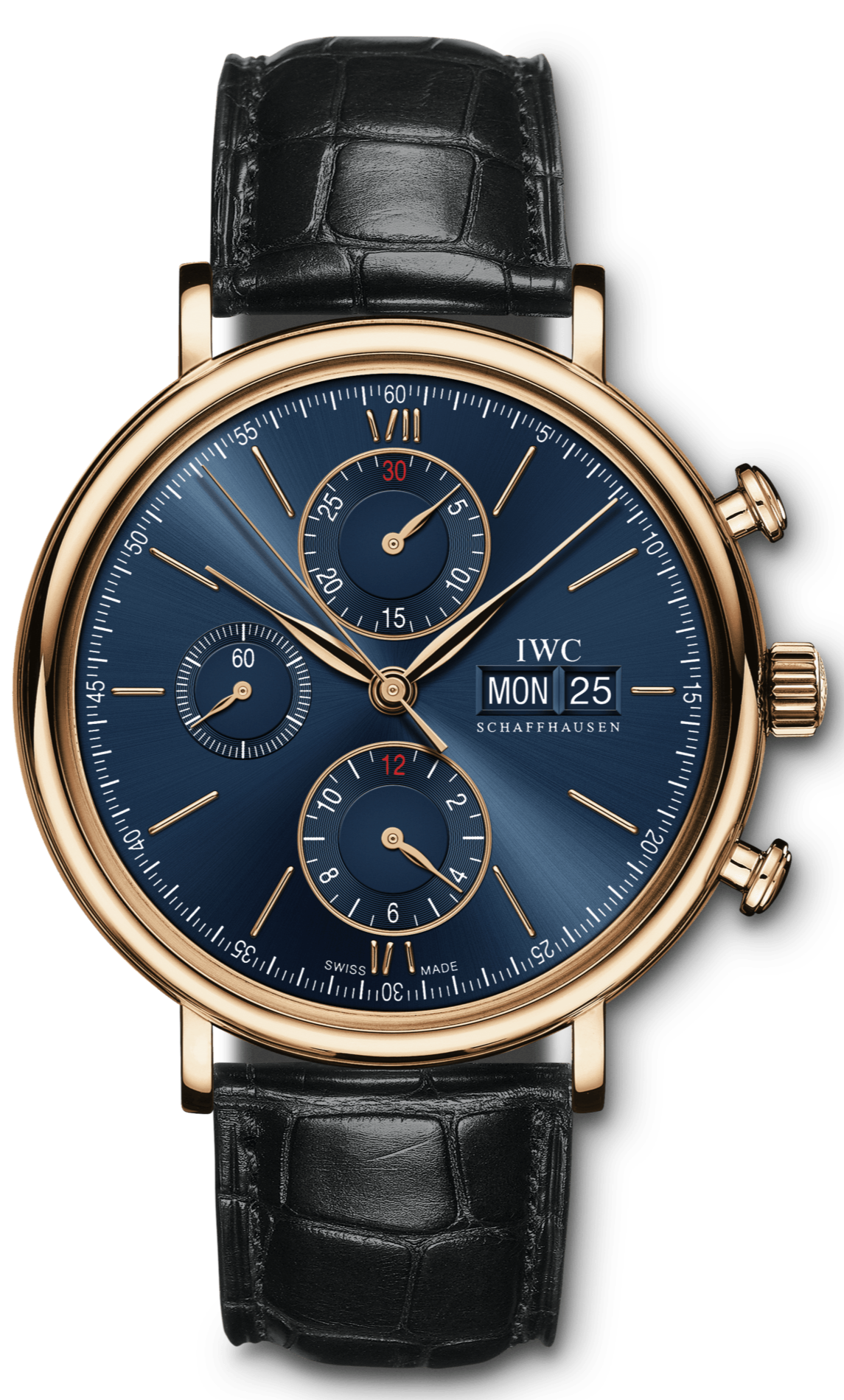 IWC Portofino Chronograph Blue Dial Black Leather Strap Watch for Men - IW391035