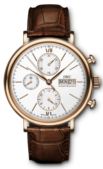 IWC Portofino Chronograph 42mm White Dial Brown Leather Strap Watch for Men - IW391025
