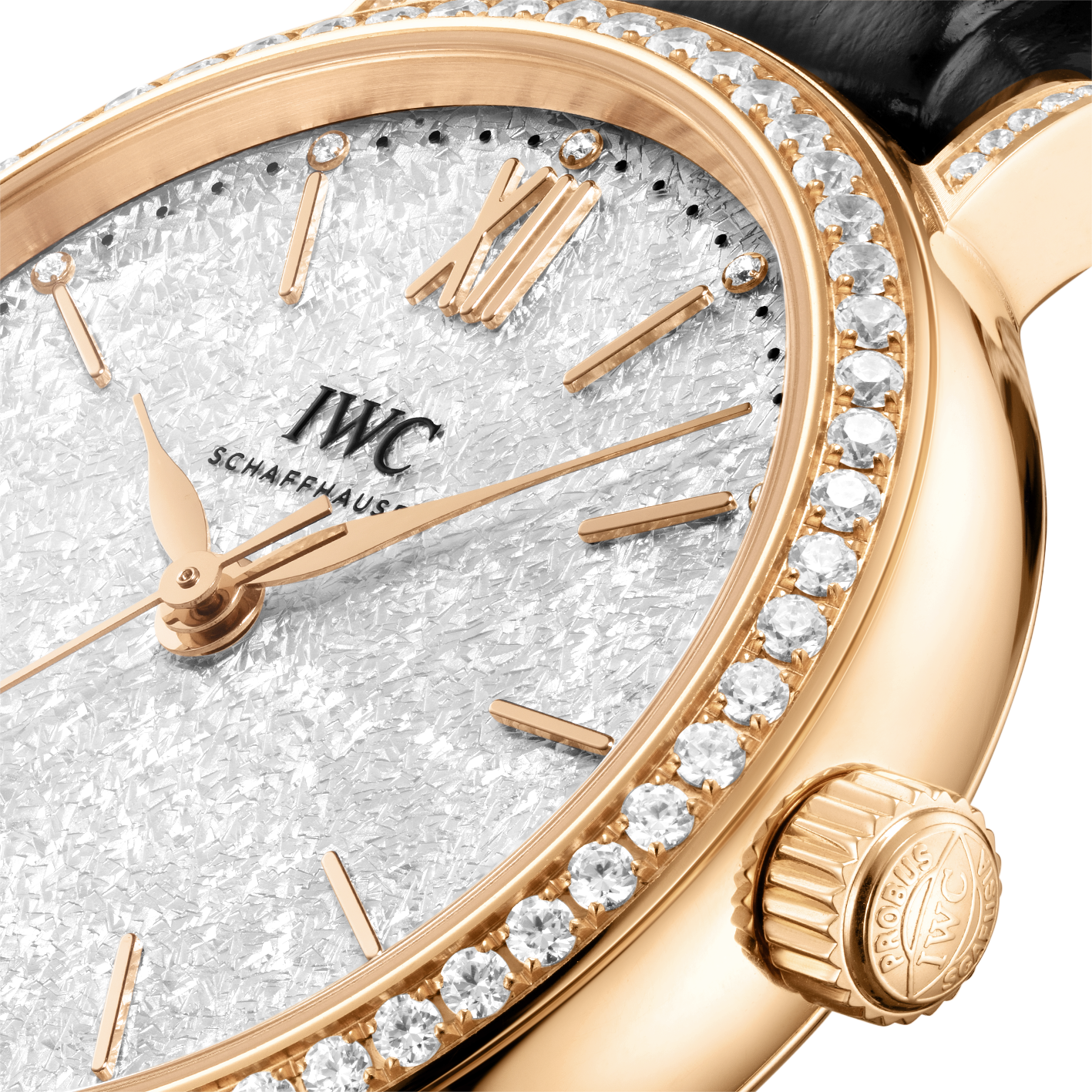 IWC Portofino Automatic Diamonds Silver Dial Black Leather Strap Watch for Women - IW357406