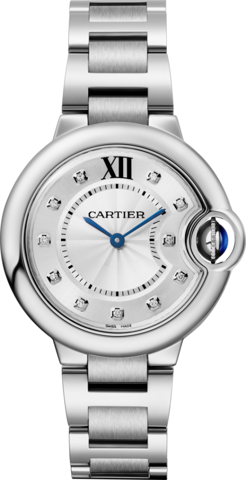 Cartier Ballon Bleu De Cartier Diamonds Silver Dial Silver Steel Strap Watch for Women - W4BB0022