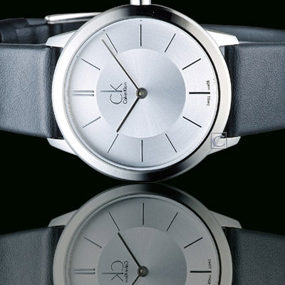 Calvin Klein Minimalist White Dial Black Leather Strap Watch for Men - K3M211C6