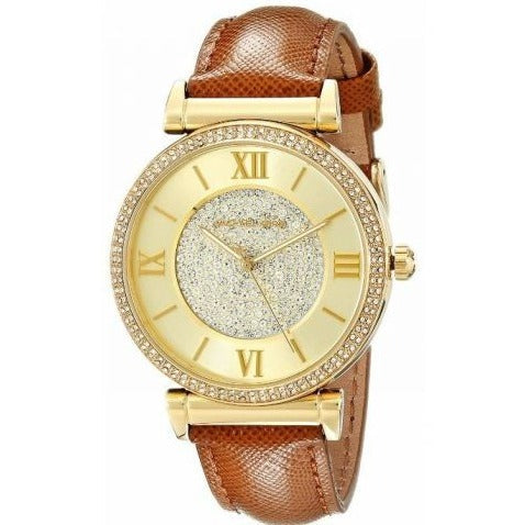 Michael Kors Catlin Champagne Dial Brown Leather Strap Watch for Women - MK2375