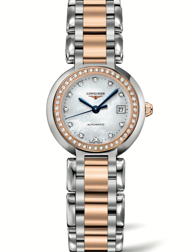 Longines PrimaLuna Automatic Diamonds Mother of Pearl Dial Two Tone Steel Strap Watch for Women - L8.111.5.89.6