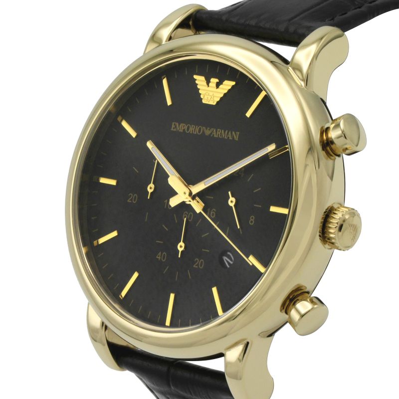 Emporio Armani Luigi Chronograph Black Dial Black Leather Watch For Men - AR1917