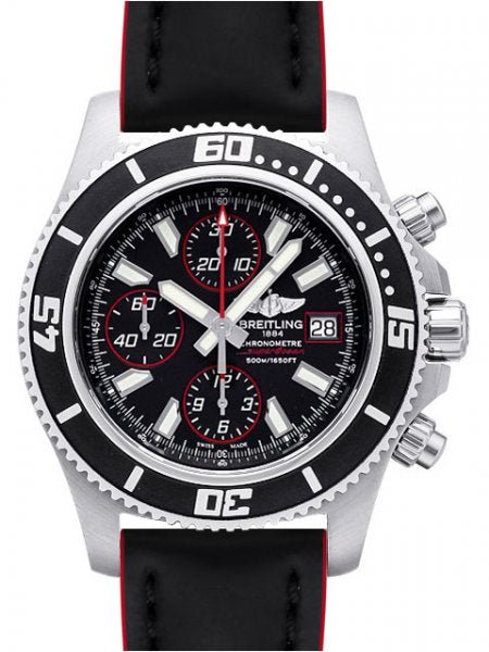 Breitling Superocean Chronograph II 44mm Automatic Black Dial Black Leather Strap Mens Watch - A1334102/BA81