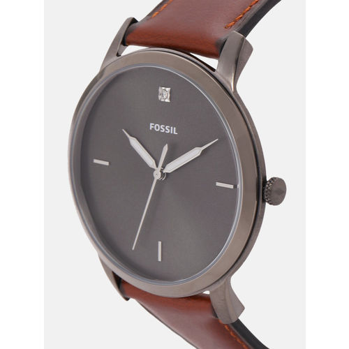 Fossil The Minimalist 3H Grey Dial Brown Leather Strap Watch for Men - FS5479