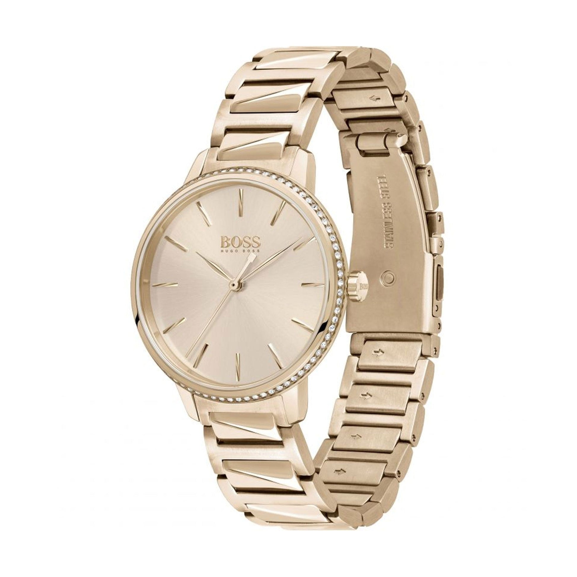Hugo Boss Signature Gold Dial Gold Steel Strap Watch for Women - 1502540