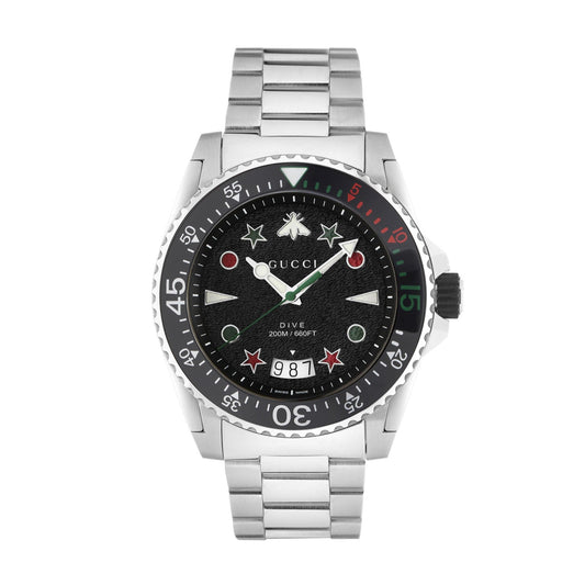 Gucci Dive Quartz Black Dial Silver Steel Strap Watch For Men - YA136221