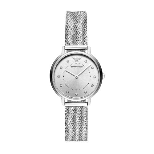 Emporio Armani Kappa Silver Dial Silver Mesh Bracelet Watch For Women - AR11128