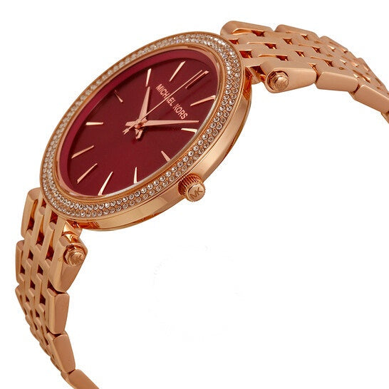 Michael Kors Darci Red Dial Rose Gold Steel Strap Watch for Women - MK3378