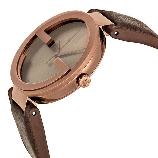 Gucci Interlocking Brown Dial Brown Leather Strap Watch For Women - YA133207
