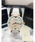 Emporio Armani Ceramica Mother of Pearl Dial White Steel Strap Watch For Women - AR1486