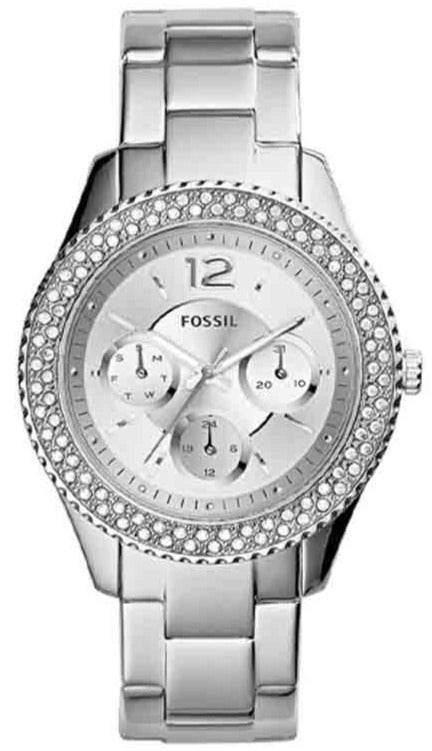 Fossil Stella Silver Dial Silver Steel Strap Watch for Women - ES3588
