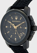 Maserati Successo Black Dial Black Rubber Strap Watch For Men - R8871621011