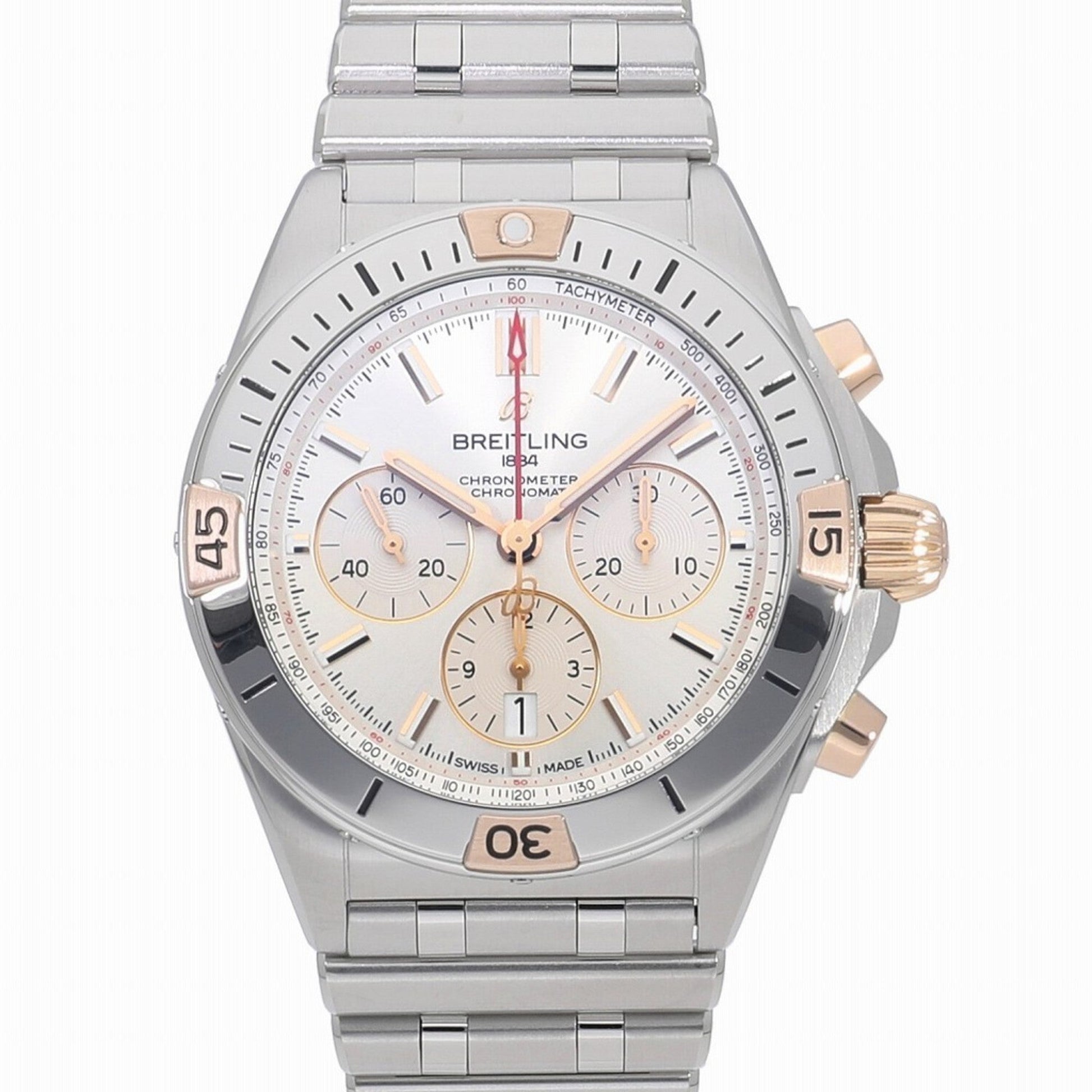Breitling Chronomat B01 42 White Dial Silver Steel Strap Watch for Men - IB0134101G1A1