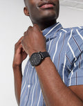 Emporio Armani Classic Black Dial Black Leather Strap Watch For Men - AR1732