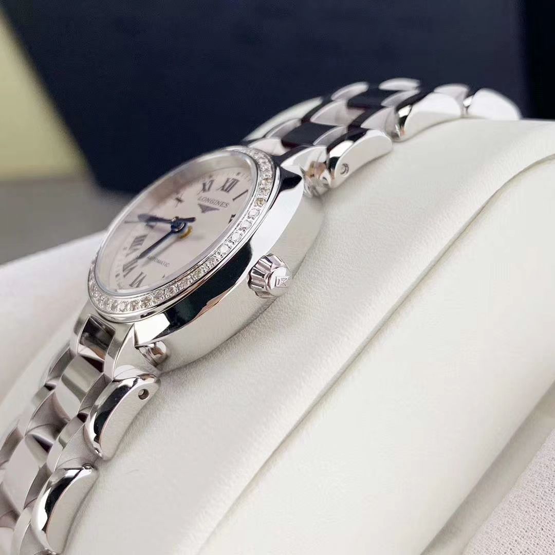 Longines PrimaLuna Diamonds Automatic White Dial Silver Steel Strap Watch for Women - L8.111.0.71.6